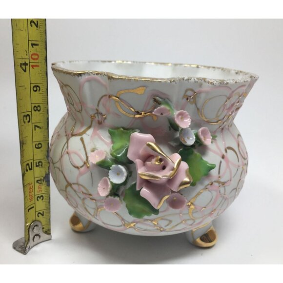 Vintage 3 Legged Lefton China Hand Painted Bowl/Planter Marked 50441 - Picture 10 of 10